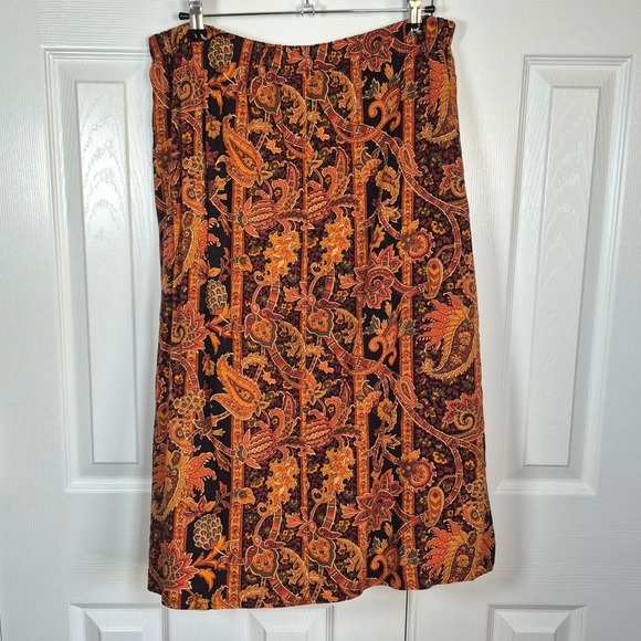 Vintage 90s floral midi skirt orange paisley size 12 Sheridan square - Picture 7 of 8